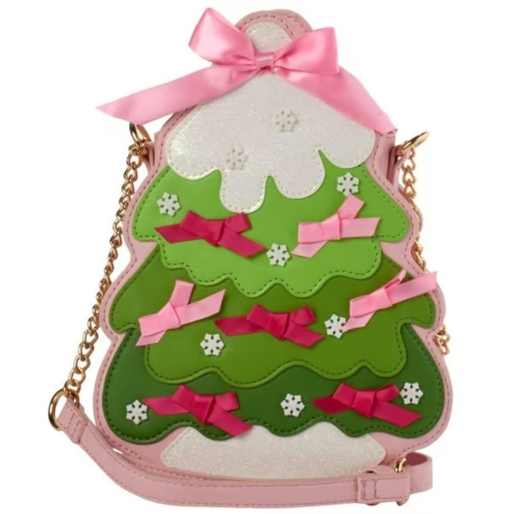 Betsey Johnson Pink Christmas Tree Crossbody Bag Holiday Purse XOmerry Snowflake